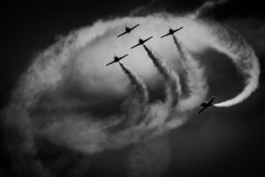 The Breitling aerobatic team flying above Tel-Aviv